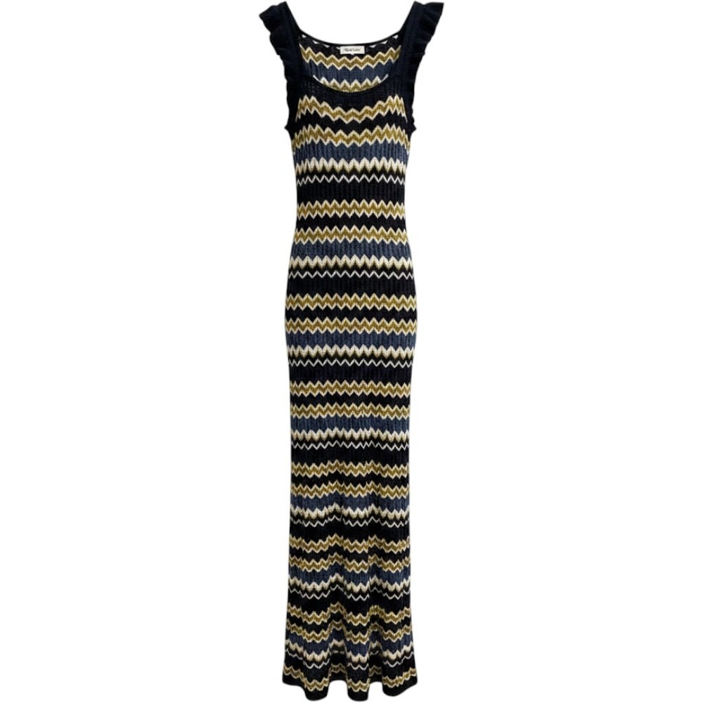 Heartloom Dress Blue Stripe Zigzag Knit Maxi Womens M Boho Hippie Wedding Guest